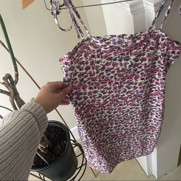White Purple Floral Tie Strap Mini Summer Dress - Picture 4 of 6